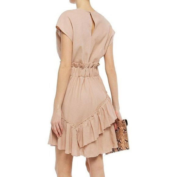 IRO‎ Billow Ruffled Linen Cotton Mini Dress in Sand Cap Sleeve Elastic Waist 36 - Picture 2 of 8